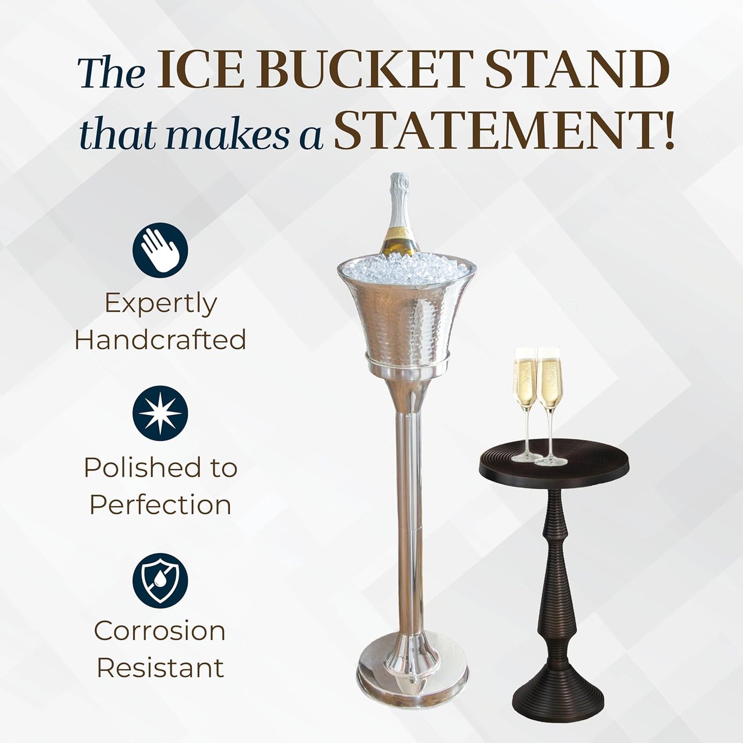 Stainless Steel Drink Stand by Objet D’Art, Elegant Beverage Tub, Double Walled Champagne & Wine Ice Bucket, Adjustable, Polished Finish Ice Bucket