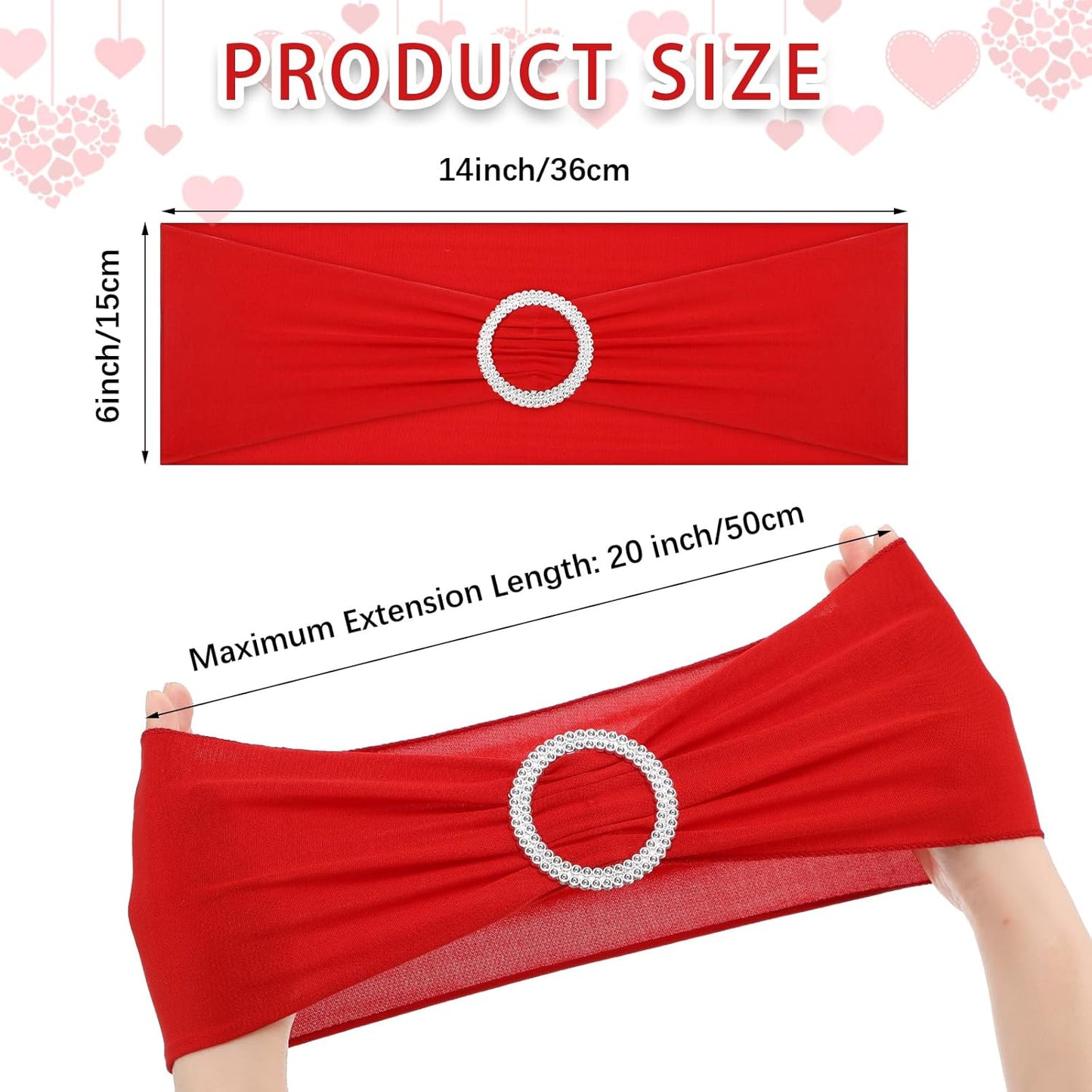 CHENGU 150 Pieces Spandex Stretch Chair Sashes Bows Elastic Chair Cover Bands Ties with Buckle Slider for Wedding Party Reception Events Universal Ceremony Banquet Decorations (Red)