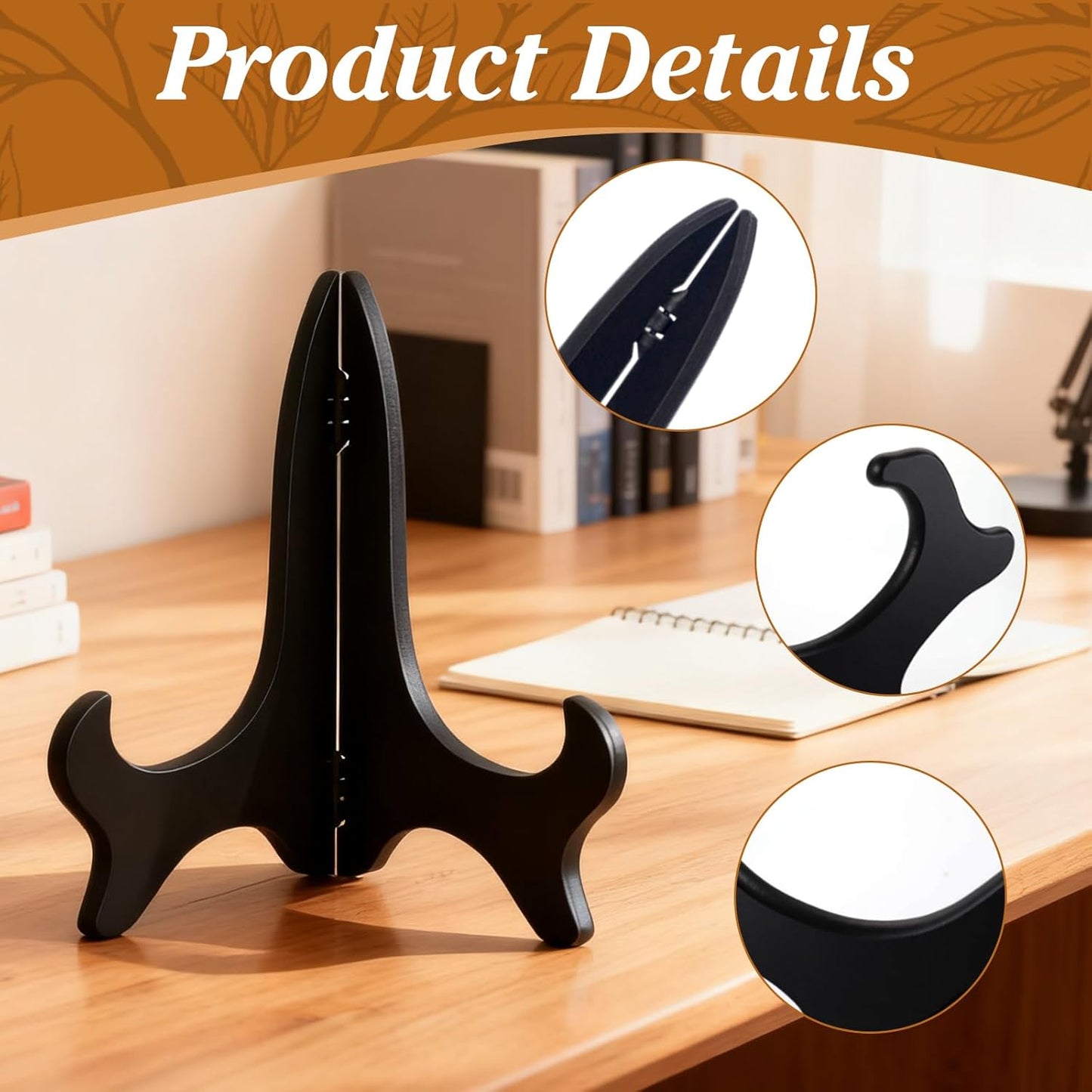 6Pcs 7 Inch Plate Stand, Small Folding Display Easels and Picture Holders for Decorative Picture Frame (Black)