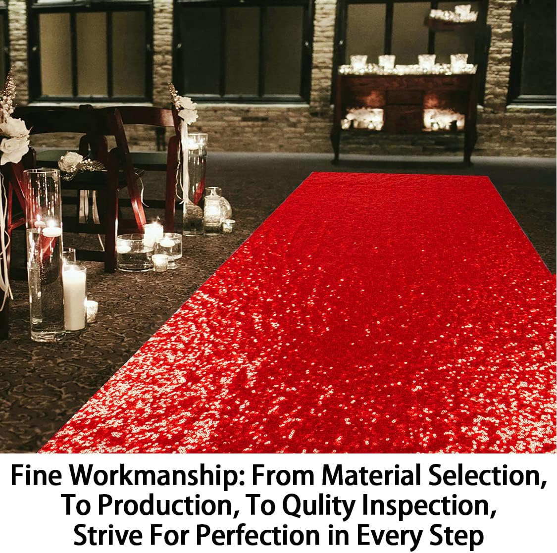 ShinyBeauty Red Sequin Aisle Runner - 2FTx15FT Glitter Carpet for Weddings, Ceremonies, and Special Events