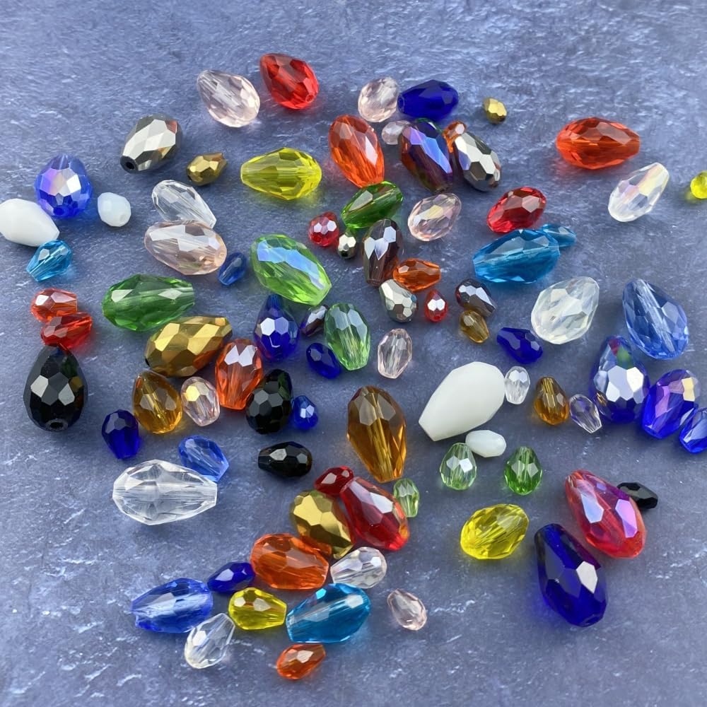 100pcs 8x12mm Teardrop Crystal Glass Beads Vertical Hole Faceted Glass Teardrop Spacer Beads for Bracelets Necklace Earring DIY Jewelry Making Craft(Red)