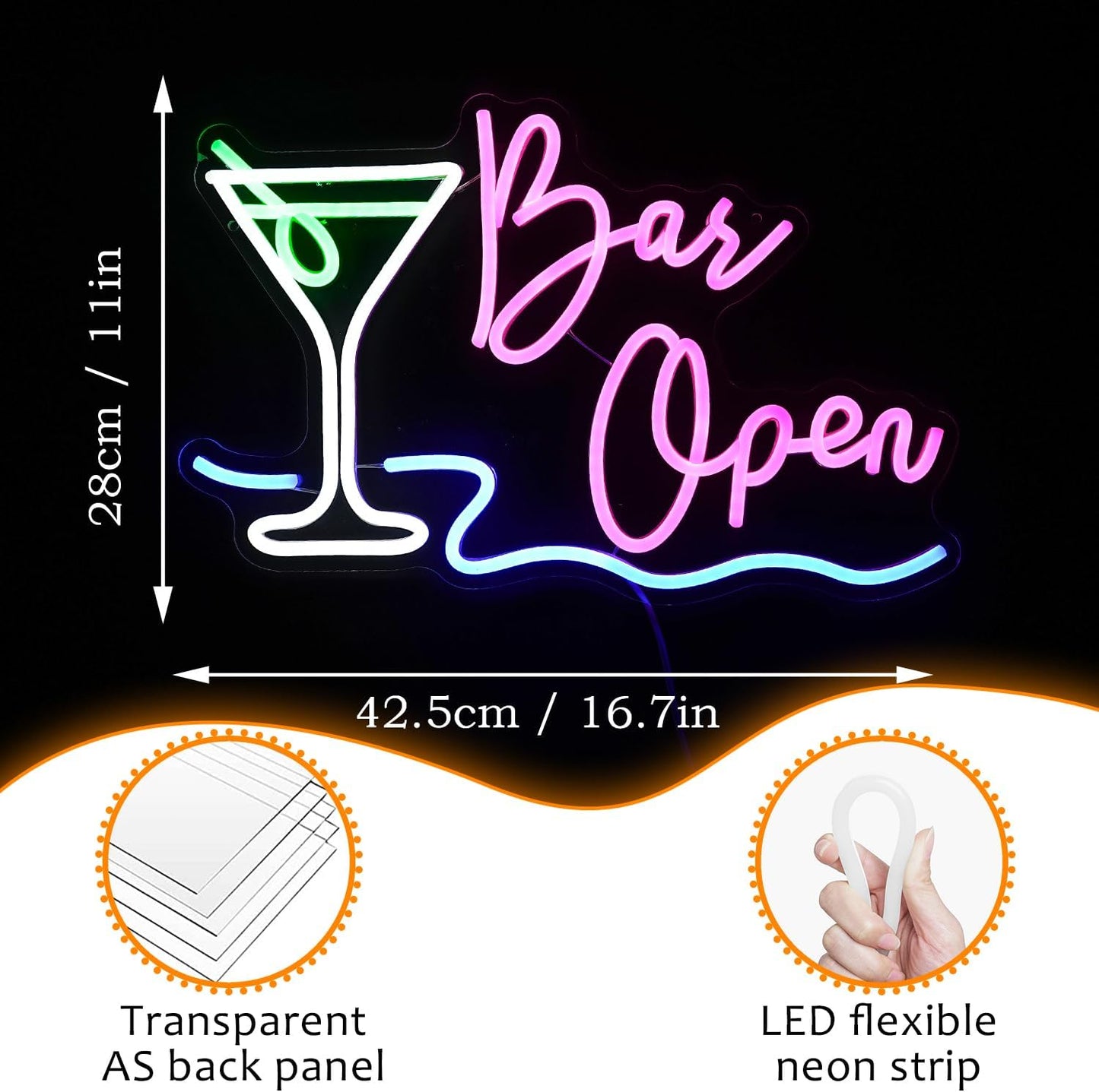Bar Open Neon Sign Dimmable LED Cocktail Neon Lights Signs for Wall Decor Open Neon Light Bar Sign for Business Pub Store Man Cave Party Club Restaurant Decor