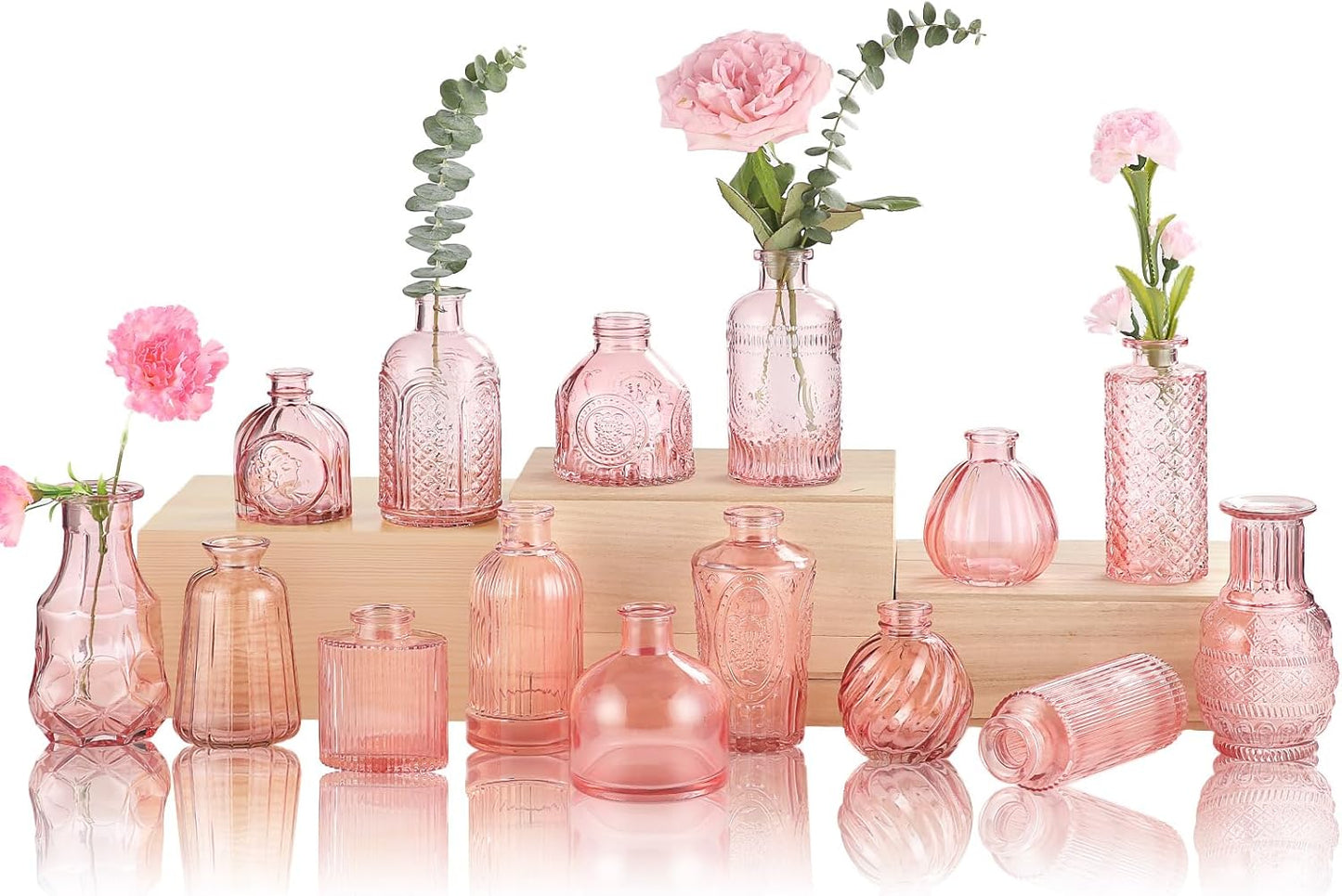 Bud Vases for Centerpieces Wedding,Flower Vases in Bulk for Rustic Home Decor,Small Vases for Wedding,Mother's Day,Graduation,Christmas,Birthday Party,Valentine's Day(Pink,15 Pcs)