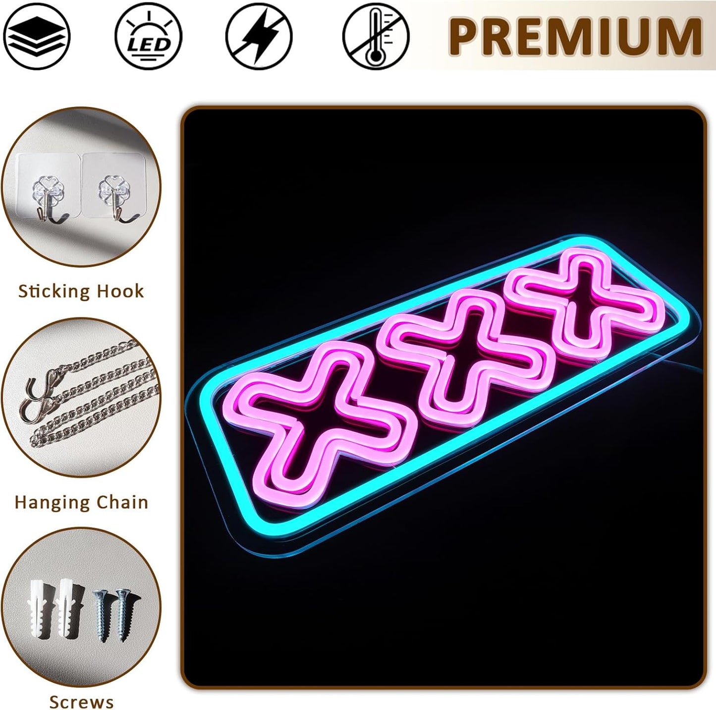 XXX Neon Sign for Wall Decor, Adults Only Led Signs for Room, USB Dimmable Funny Neon Lights for Adult Rated Movie Game Room Man Cave Party Business Pub Hotel Party Wall Decor