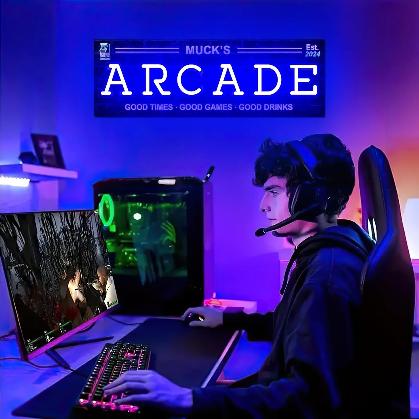 Custom Arcade Neon Sign for Wall Decor, Personalized LED Neon Name Sign, Dimmable Customized Arcade Light Up Signs for Playroom Gaming Zone Man Cave Bedroom Decoration, Men Boy Gamer Birthday Gifts