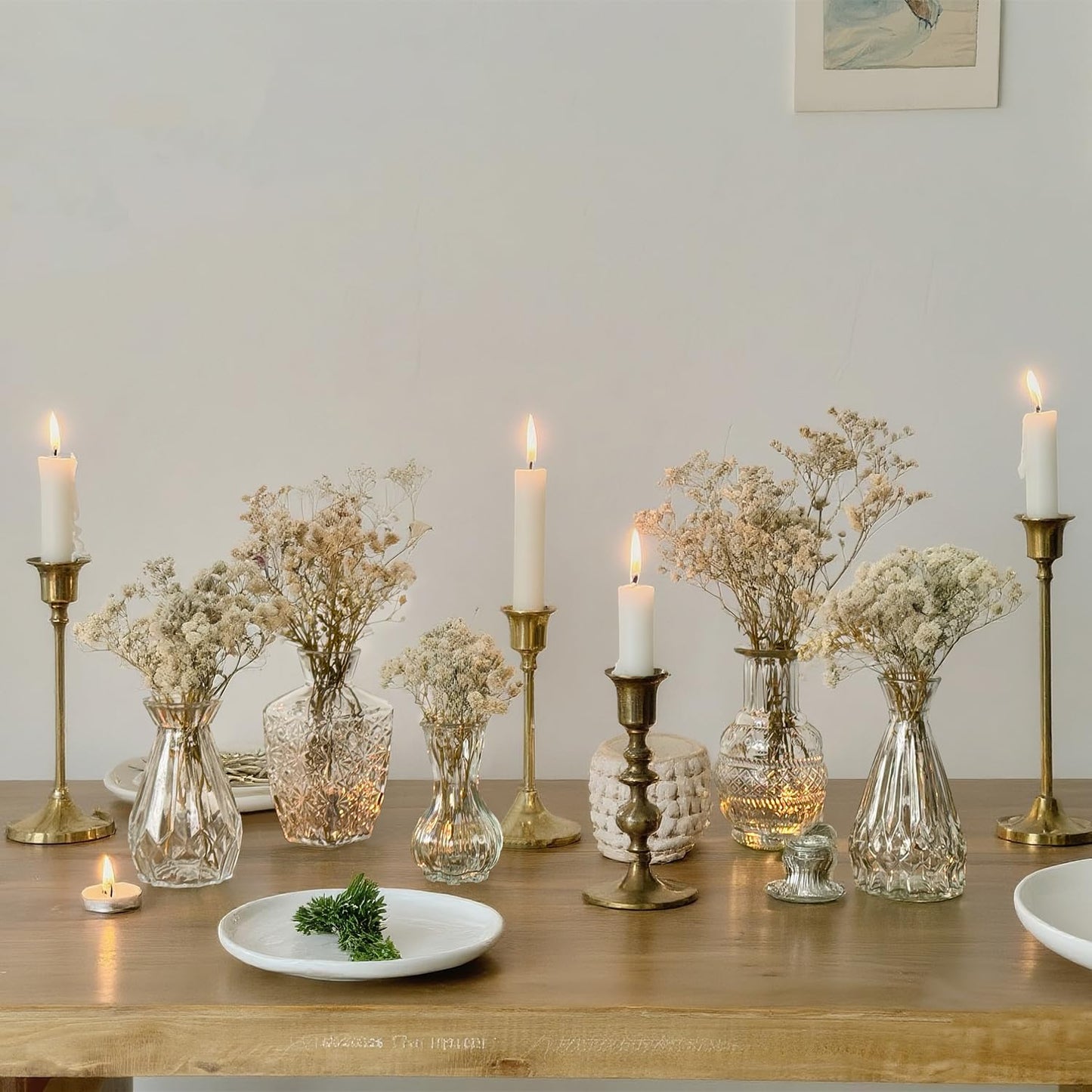 Glass Bud Vase Set of 5 Pcs Small Minimalist Vases for Flowers, Vintage Rustic Home Decor for Table Centerpiece Wedding Party, Modern Clear Aromatherapy Bottle for Living Room Bedroom