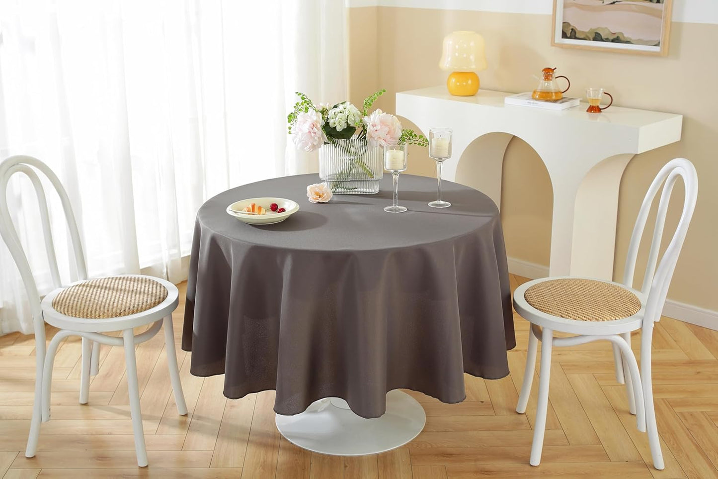 Craft And Party Round Tablecloth, 60 Inch Charcoal Tablecloth, Polyester Fabric Washable Table Cloth for Home, Party, Wedding or Restaurant Use.