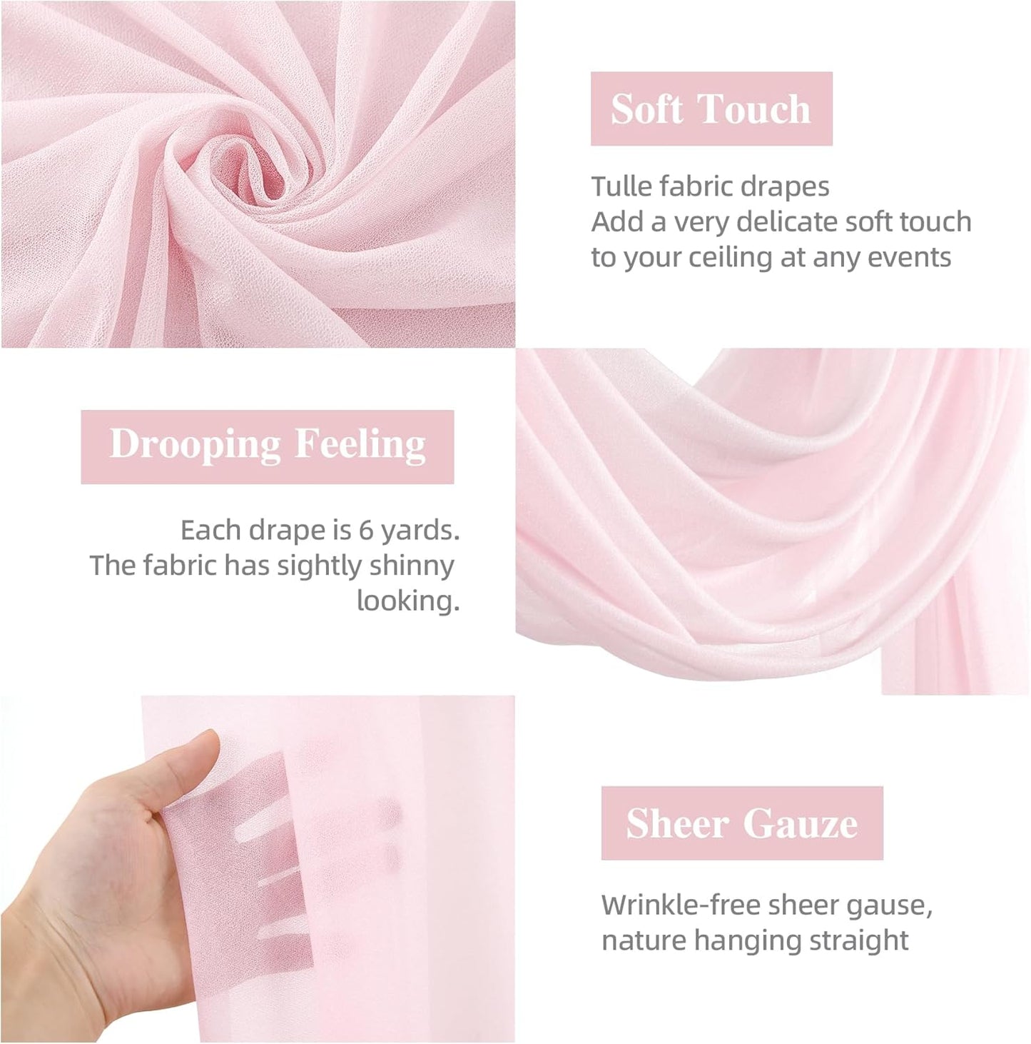 Wedding Arch Draping Fabric, 2 Panels 28" x 19Ft Blush Arch Drapes Sheer Backdrop Curtain for Wedding Ceremony Party Ceiling Decor