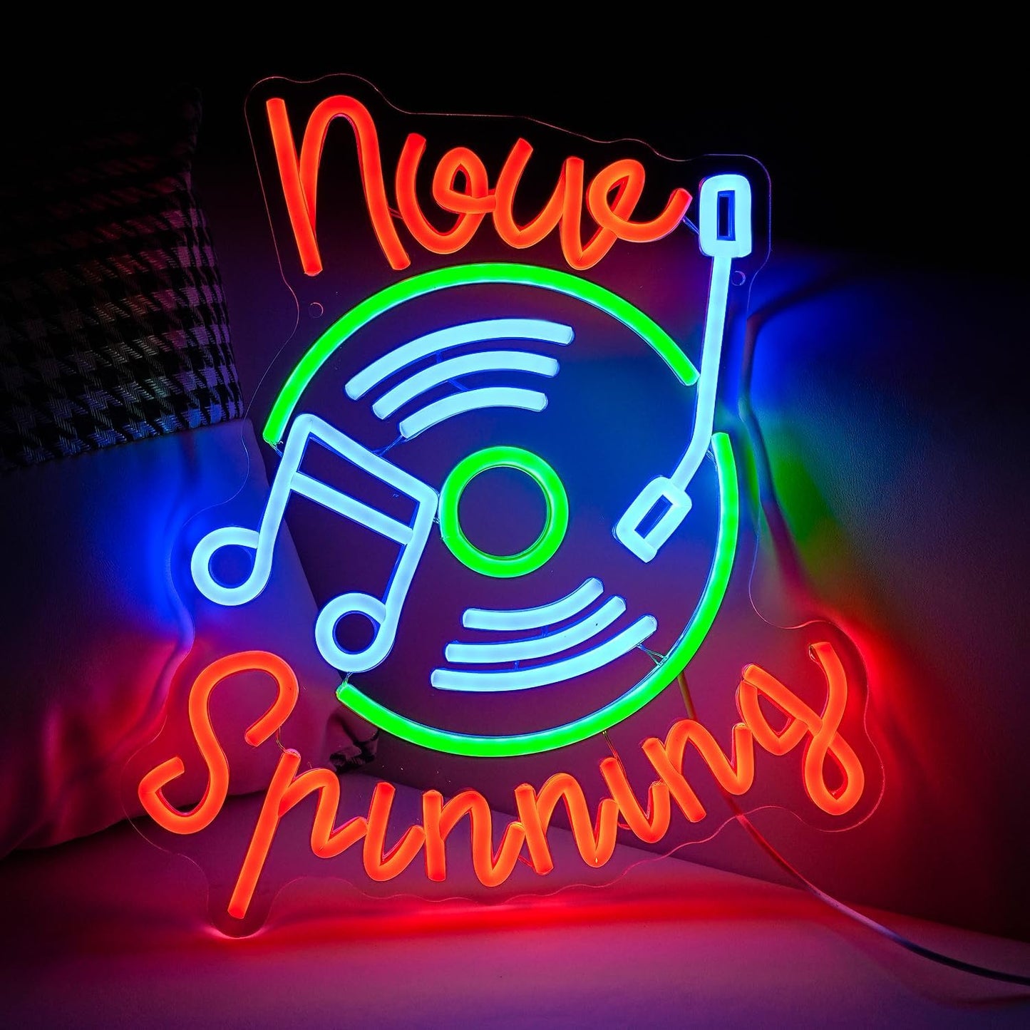 Record Neon Sign Led Music Sign Neon Light for Wall Decor Dimmable Now Spinning Sign Record Neon Signs for Record Store Live Music Bar Party (12.6”*13.7”)