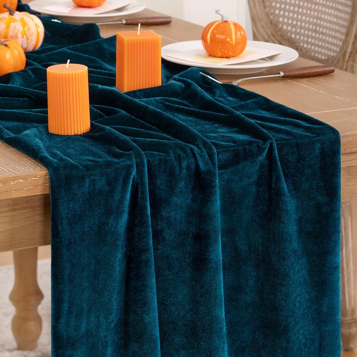 Peacock Green Velvet Table Runner 3 Pack Fall Thanksgiving Turquoise Table Runners 20 x 120 Inch Luxurious Elegant Velvet Fabric Table Decor for Christmas Dinner Wedding Bridal Baby Shower