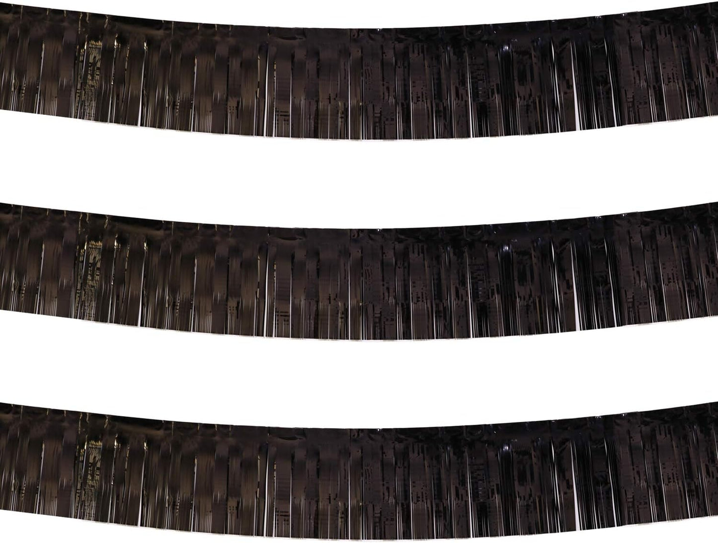 Thick 10 Feet by 15 Inch Black Foil Fringe Garland - Pack of 3 - Shiny Metallic Tinsel Banner for Parade Floats, Easter Day, Halloween, Christmas | Wall Hanging Drapes (3)