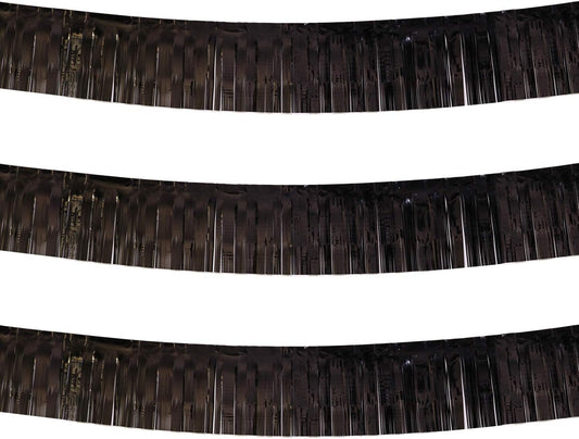 Thick 10 Feet by 15 Inch Black Foil Fringe Garland - Pack of 3 - Shiny Metallic Tinsel Banner for Parade Floats, Easter Day, Halloween, Christmas | Wall Hanging Drapes (3)