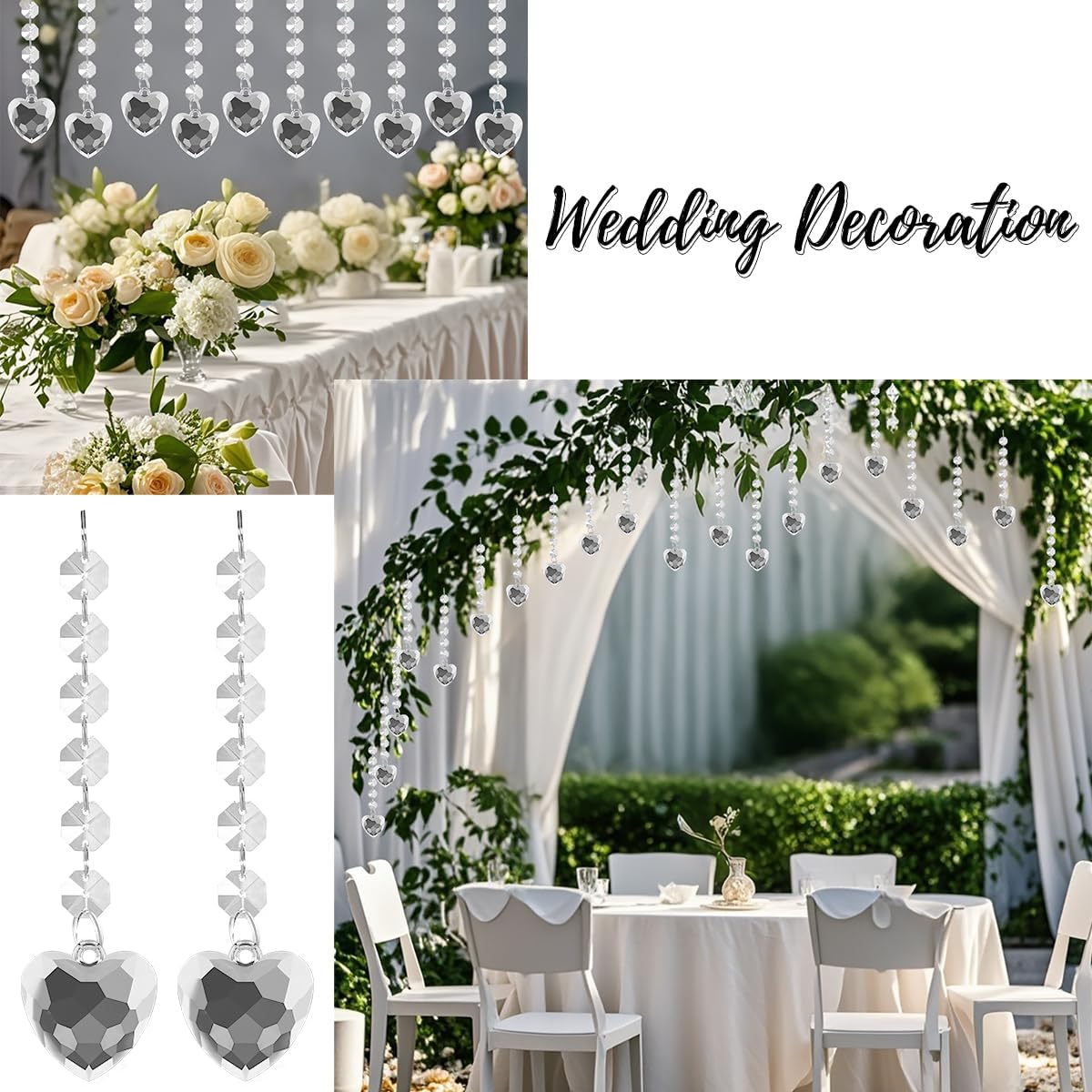 100 Pack Hanging Crystals - Clear Acrylic Prisms Pendant Ornaments for Christmas Tree, Centerpieces, Chandelier, Window & Home Decor, Ideal for Weddings, Parties Decorations (Heart)