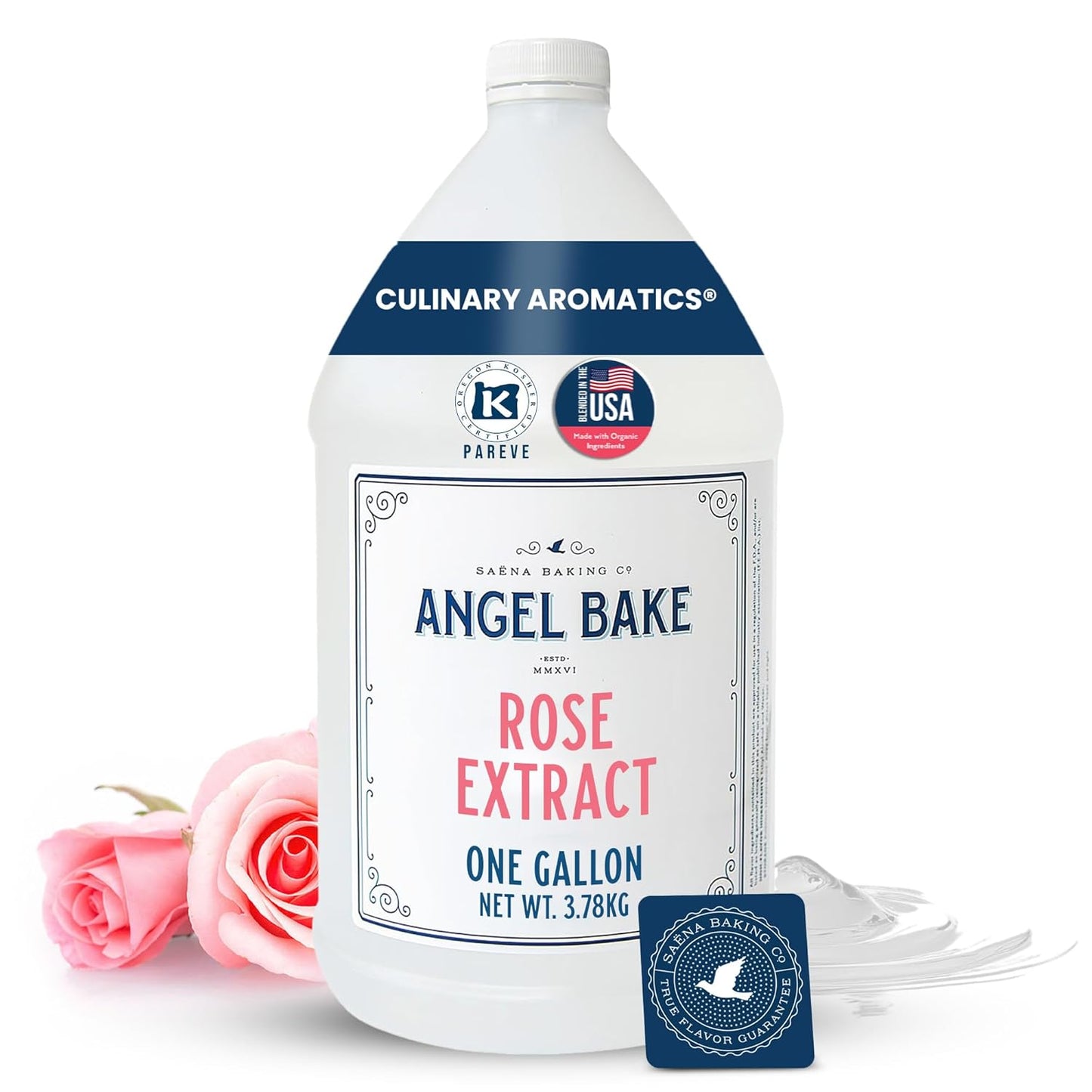 Pure Bulgarian Rose Extract, 1 Gallon - Natural Essence for Beverage Formulations, Bulk Manufacturing, Professional Food Developers - Kosher Certified, Vegan, Gluten-Free, Keto Friendly