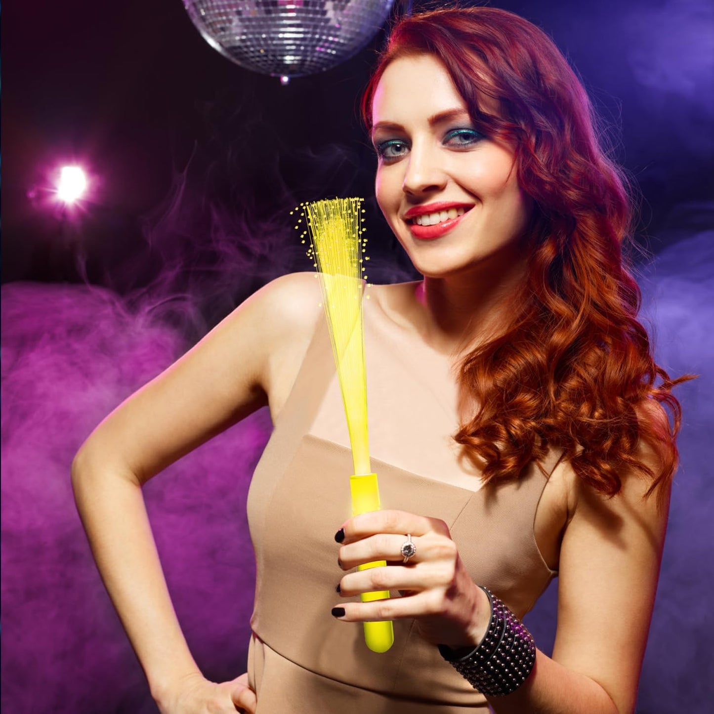 48 PCS Yellow Glow Fiber Wands Sticks LED Light Wands 3 Modes Flashing Fiber Optic Light Rod Bulk Fiber Optic Wands Glow in The Dark Party Favors for Bar Wedding Party Supplies