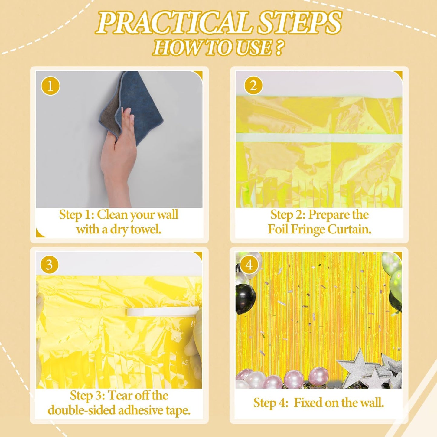 3 Pack Foil Fringe Backdrop - Pastel Yellow Shiny Tinsel Curtains for Party Decoration/Photo Booth Props - 3.3x8.2 FT Metallic Foil Backdrop for Birthday, Wedding, Graduation, Christmas.