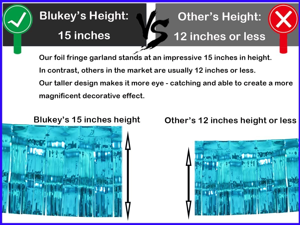 Thick 10 Feet by 15 Inch Turquoise Foil Fringe Garland - Pack of 3 | Shiny Metallic Tinsel Banner for Parade Floats, Bridal Shower, Wedding, Birthday, Christmas | Wall Hanging Drapes (3)