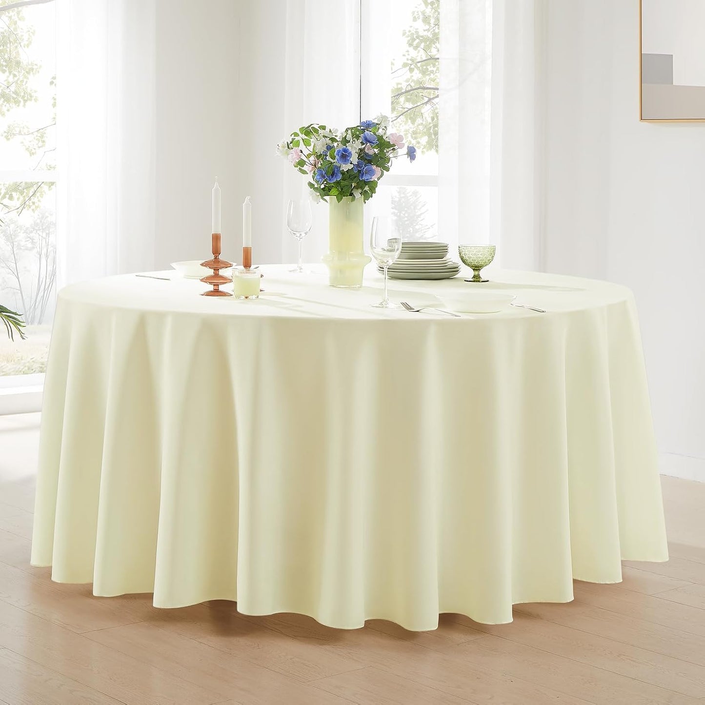 Round Tablecloth 6 Pack 90 Inch Ivory Tablecloths Washable Decorative Linen Polyester Table Clothes Cover for Dining Table Banquets Buffet Parties and Wedding