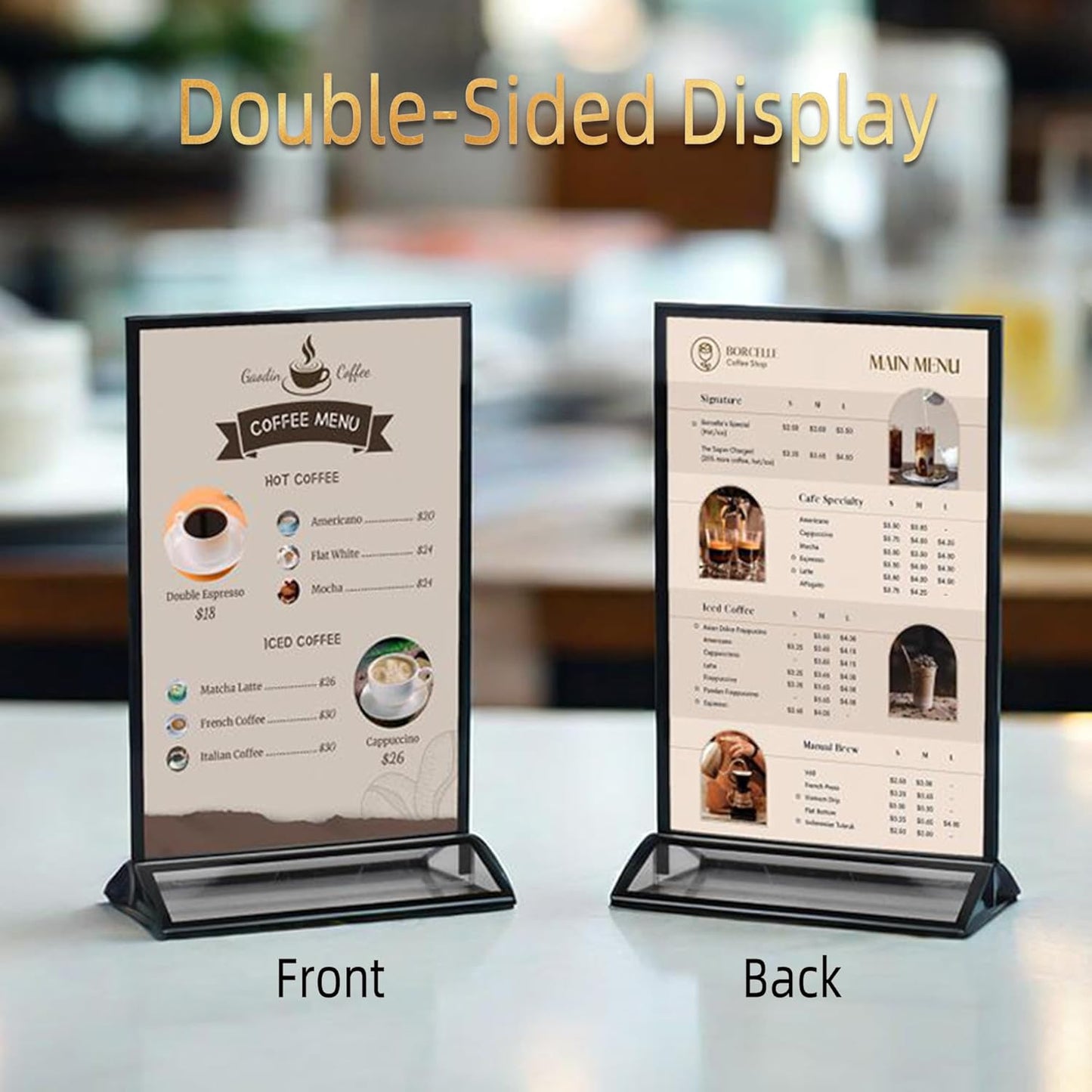 5x7 Inches Clear Picture Frames 6 Pack Acrylic Sign Holders, Double-sided Menu Stands Wedding Table Numbers Holders, Table Top Display Sign Stand Plastic Flyer Holder Vertical Photo Stand, Black