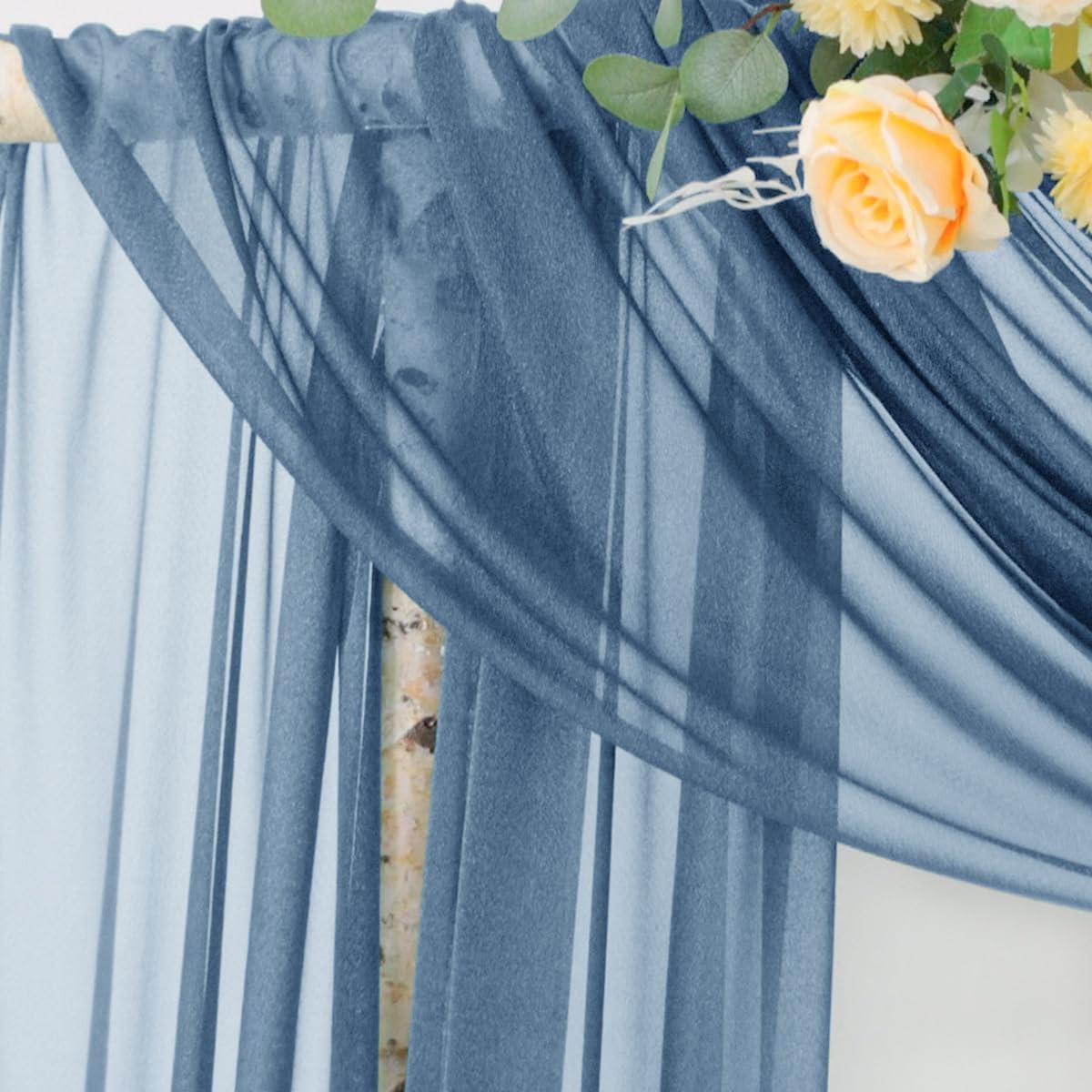 Socomi Wedding Arch Draping Fabric 29" x 20Ft 4 Panels Dusty Blue Sheer Outdoor Curtain Drapes Extra Long for Bridal Baby Shower Ceremony Birthday Party Decor