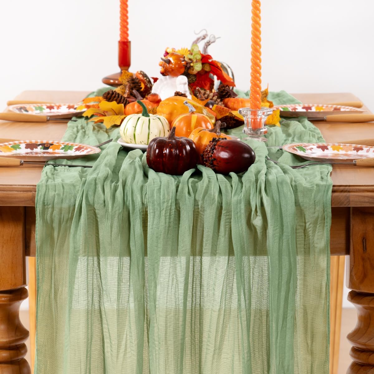 Sage Green Cheesecloth Table Runner 12 Pack Fall Table Runners Boho Gauze 120 Inches Sage Cheese Cloth Fall Table Decorations for Thanksgiving Wedding Bridal Baby Shower Tea Party