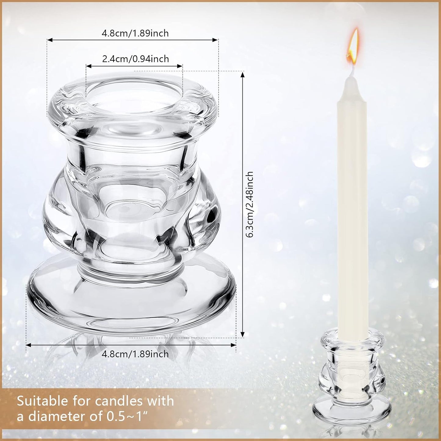 24 Pcs Candlestick Holders Glass Clear Taper Candle Holders 2.2" High Candle Stick for Wedding Centerpieces Decor Party Supplies