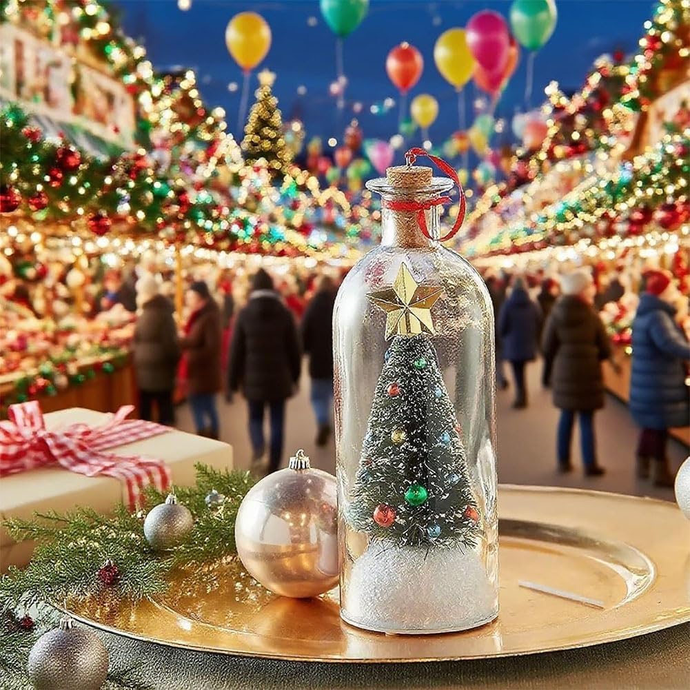 Christmas Tree Message in a Bottle, Recordable Christmas Tree Voice Message Bottle Ornament for Tabletop, Holiday Memories, Snowy Scene in Nostalgic Bottle, Christmas Trees Decoration Gift (3 pcs)