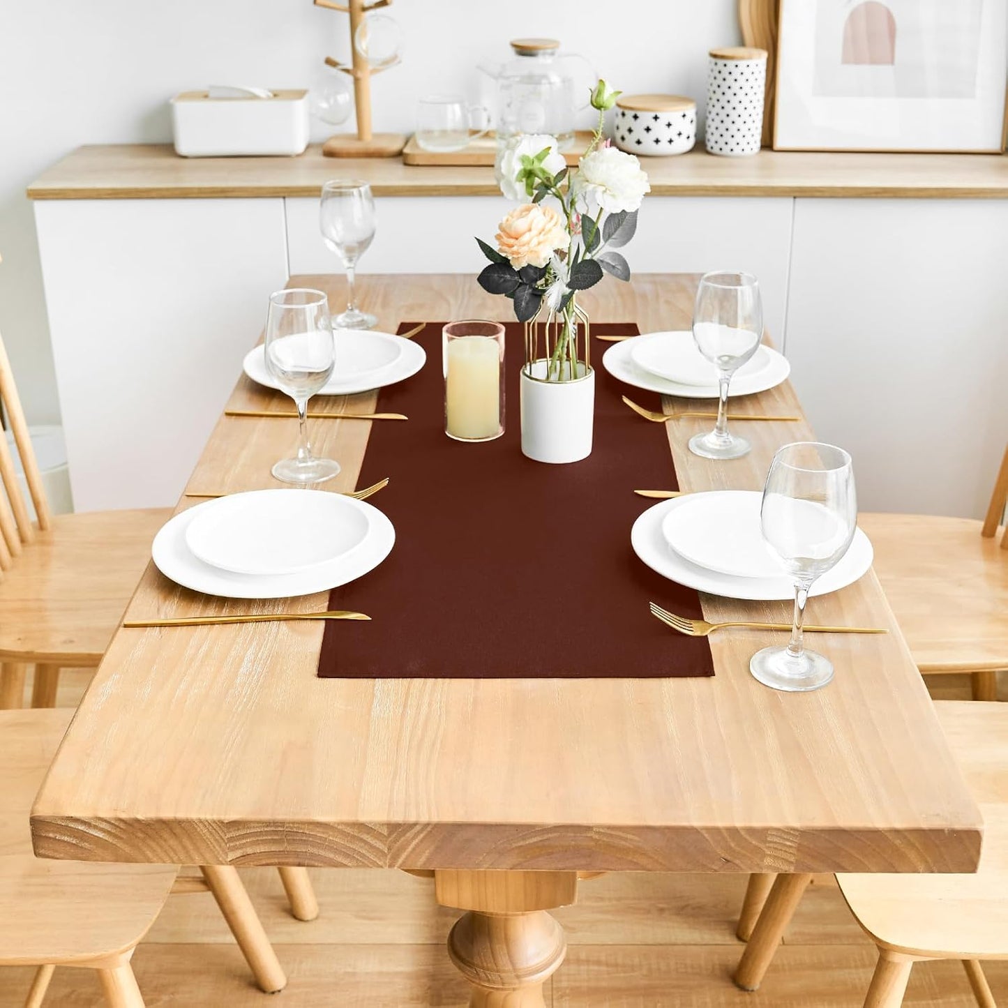 2 Pack Chocolate Small Short Table Runner 12 x 36 Inch Solid Color Runners Coffee Table Dresser for Daily Party Home Decoration