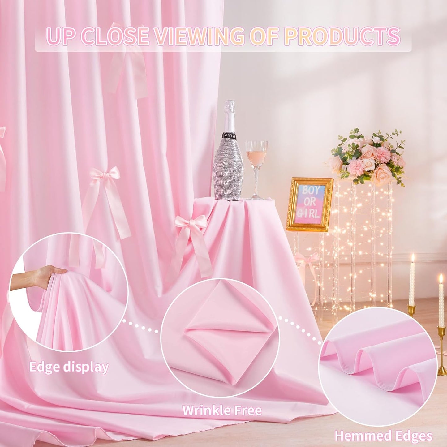 Pink Backdrop Curtain 2Panels : 11.6×8ft Wedding Backdrop Wrinkle Free Polyester Background - Bridal Shower Outdoor Decorations