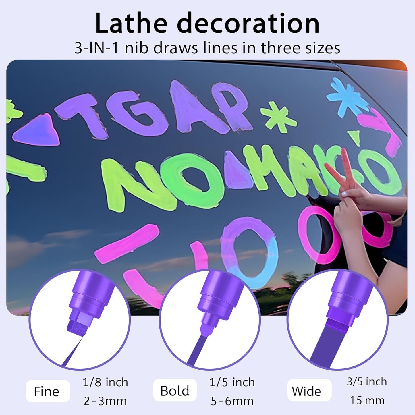 3 Pcs Purple Jumbo Permanent Markers: 15mm Wide Tip Thick Acrylic Paint Pen Large Calligraphy Marker for Rock Painting, Poster, Sign, Canvas, Glass, Wood, Ceramic