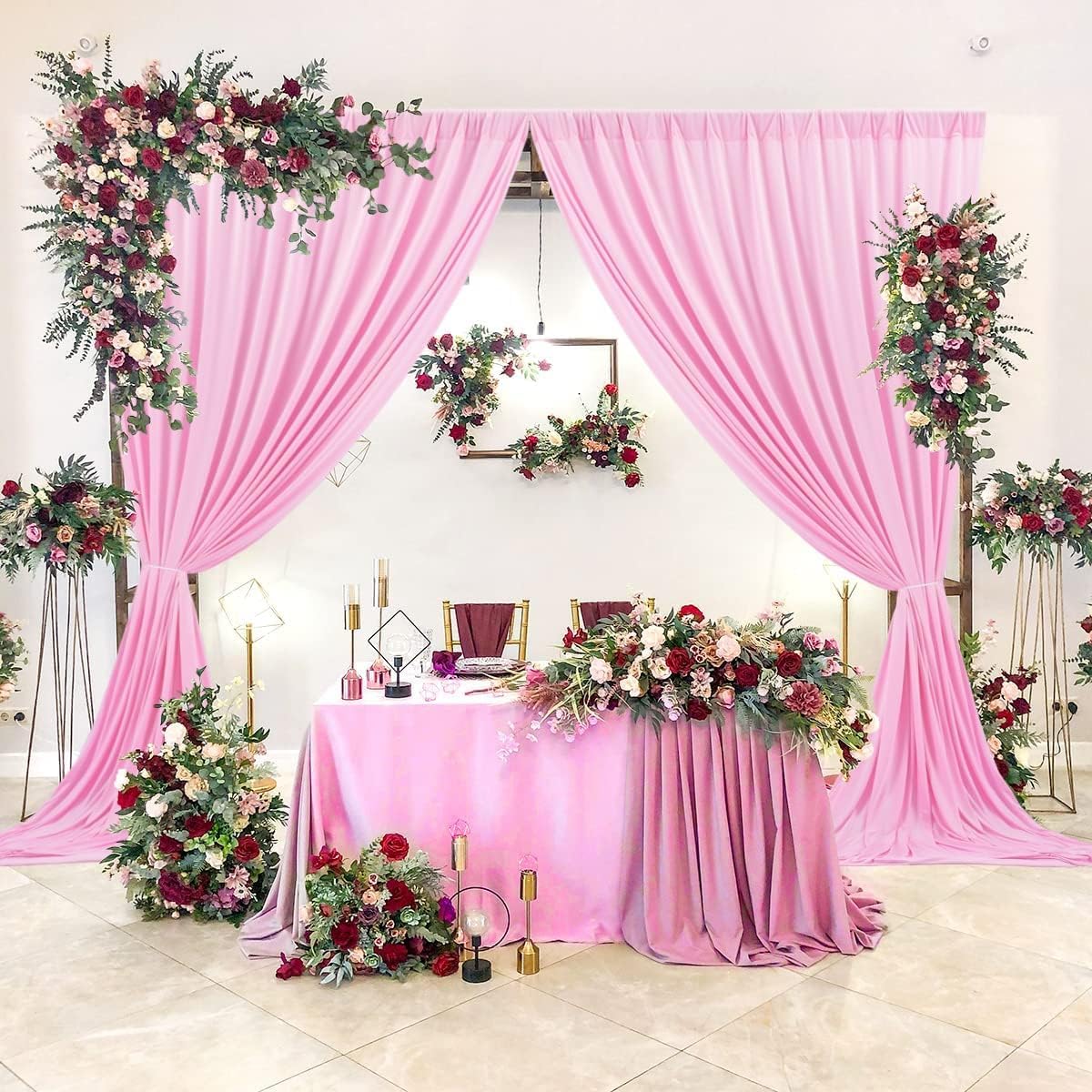 AK TRADING CO. 10 feet x 8 feet IFR Polyester Backdrop Drapes Curtains Panels with Rod Pockets - Wedding Ceremony Party Home Window Decorations - Pink