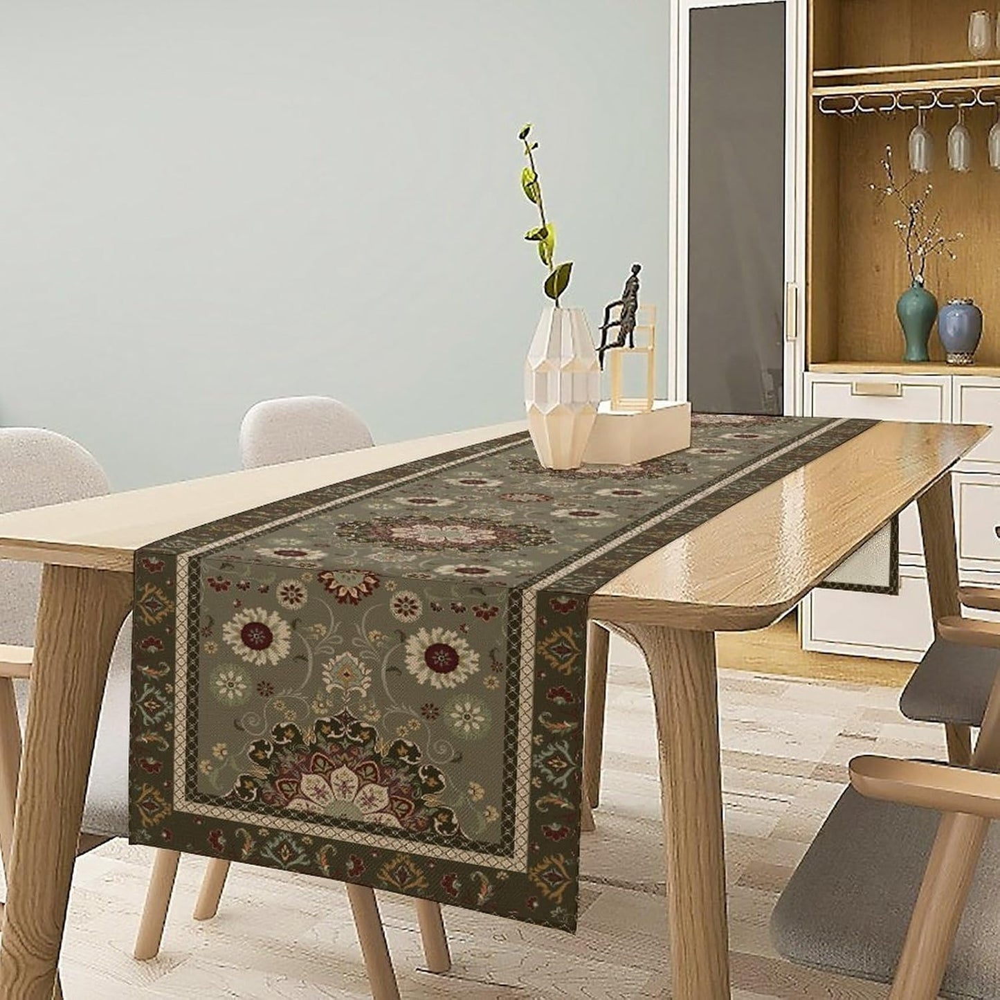 Vintage Paisley Floral Table Runner, Brown Boho Rustic Farmhouse Flower Pattern for Home Kitchen Table Decor Dining Coffee Room Party Decor 13x36in