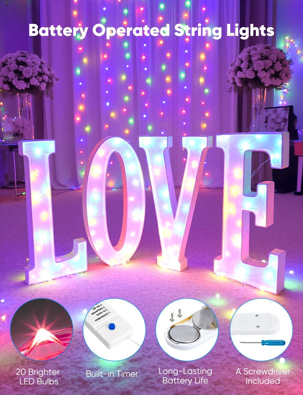 Minetom 12 Pack Fairy Lights Battery Operated String Lights, 8 Modes & Timer, 7ft 20LED Multicolor Waterproof Silver Wire Twinkle Lights, Firefly Starry Moon Lights for Mason DIY Christmas Wedding