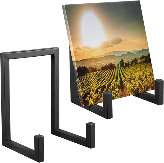 Sweetude 2 Pcs Large Plate Stands for Display Metal Frame Plate Holder Display Stand Decorative Table Top Easels for Picture, Book, Platter, Photo Easel(Black,6 Inch)