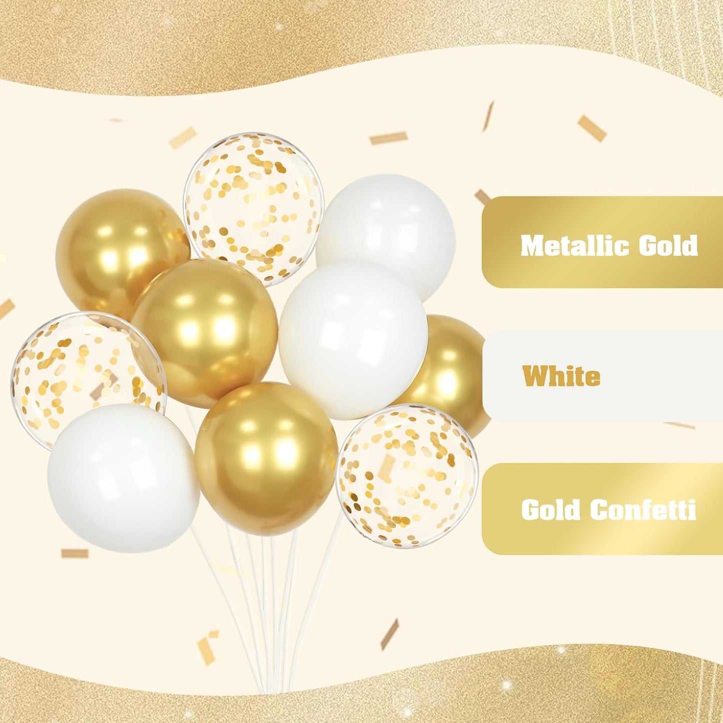 60pcs Gold and White Balloons 12inch, White and Gold Balloons with Metallic Gold Confetti Balloons for Graduation Wedding Engagement Birthday Party Decorations