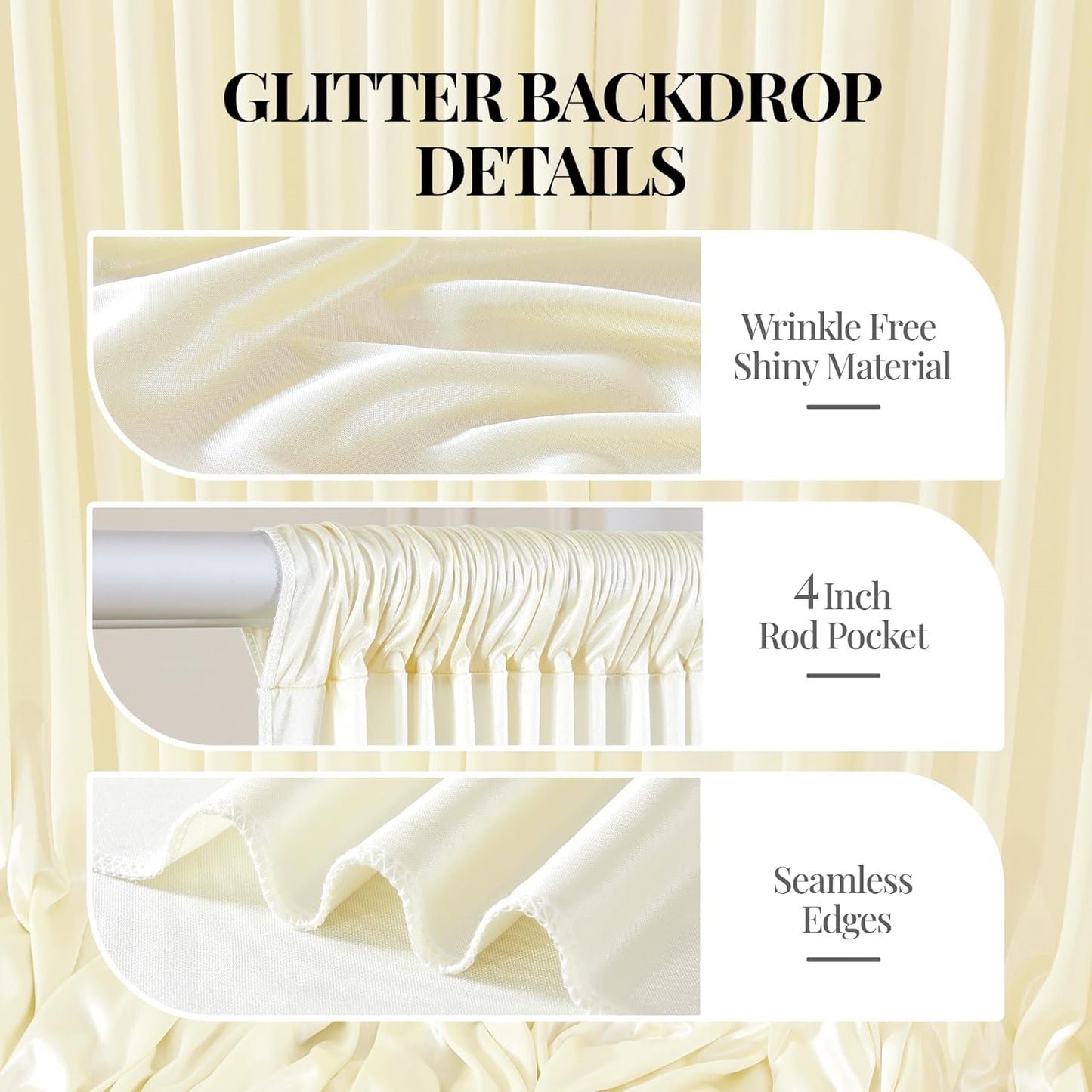 10x10 ft Champagne Glitter Backdrop Curtain for Parties, Wrinkle Free Glitter Photo Backdrop Drapes 2 Panels 5x10FT Shimmer Back Drop Cloth for Wedding Birthday Stage Photography Background Decor