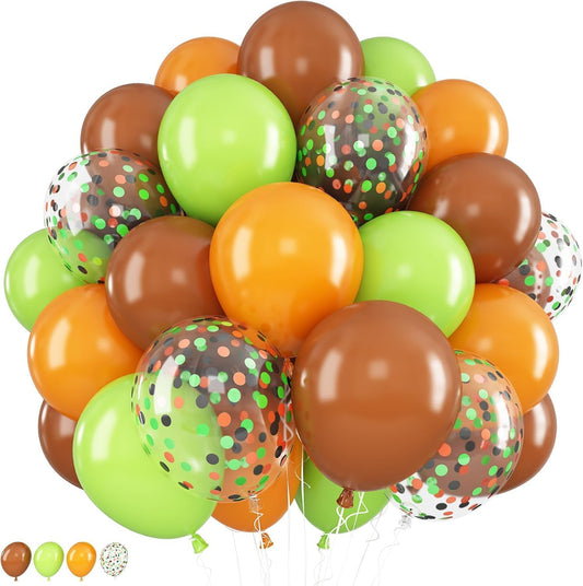 Orange Fall Balloons, 12Inch Autumn Orange Brown Green Latex Balloons with Confetti Party Balloon for Fall Thanksgiving Autumn Harvest Birthday Party Decorations