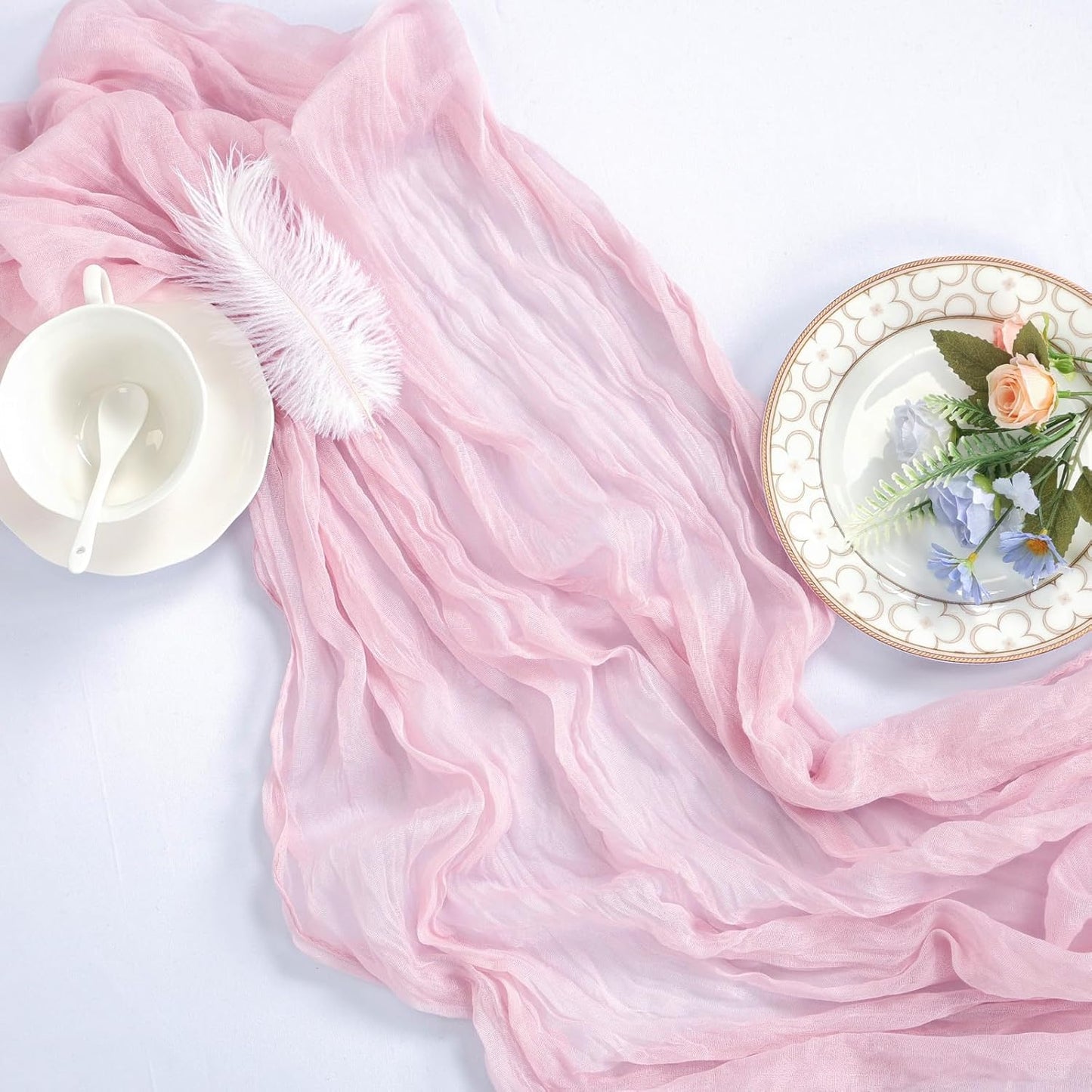 6 Pack Pink Table Runner 10ft Boho Gauze Fabric Cheesecloth Table Runner 35 x 120 Inch Rustic Sheer Runner for Romantic Wedding Centerpiece Decor Baby Shower Party Table Decoration