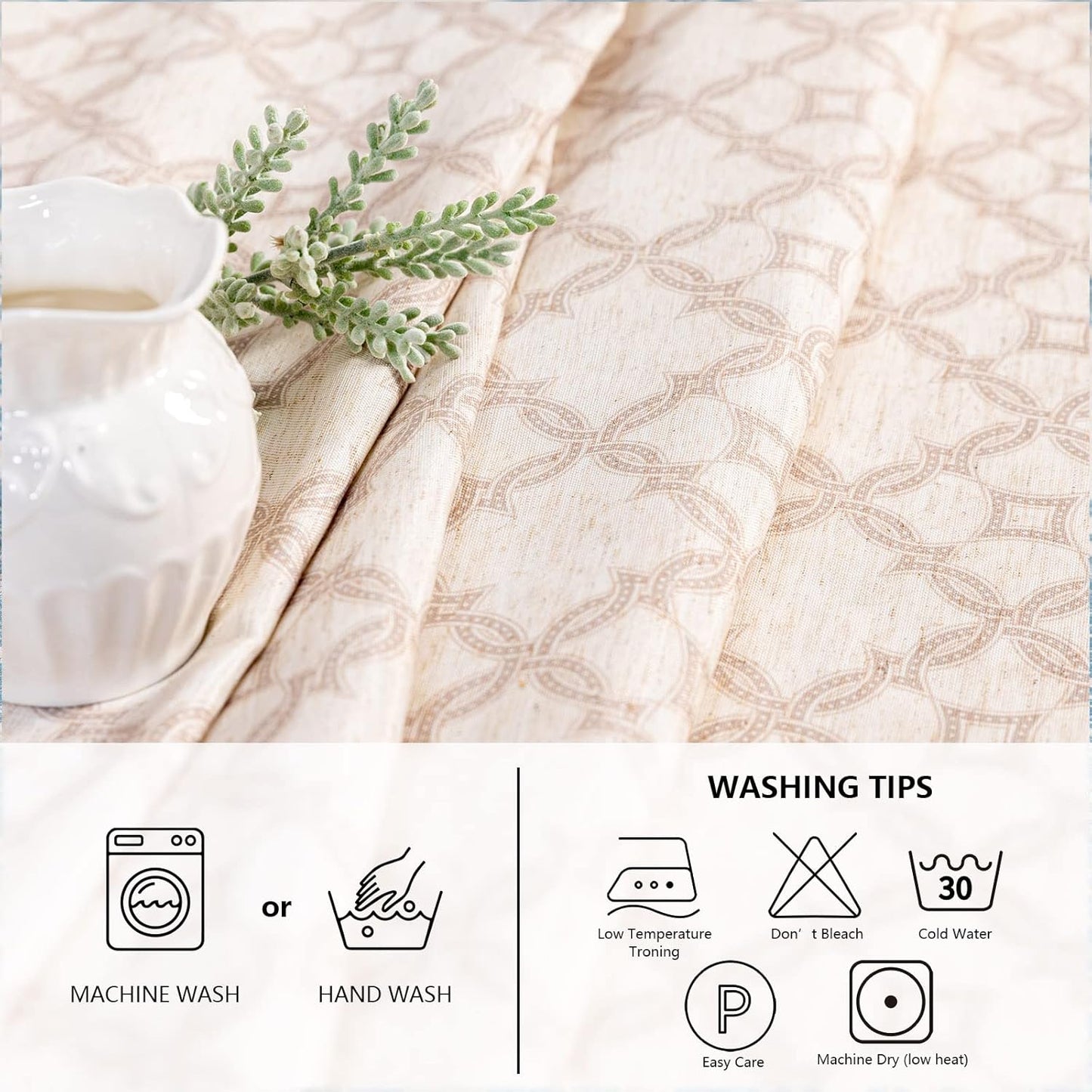 MYSKY HOME Checkered Rectangle Tablecloth 60x120 Inches - Linen Farmhouse Tablecloth Waterproof Decorative Fabric Table Cloth for 8 Feet Table, Kitchen Dining and Outdoor Use, Brown