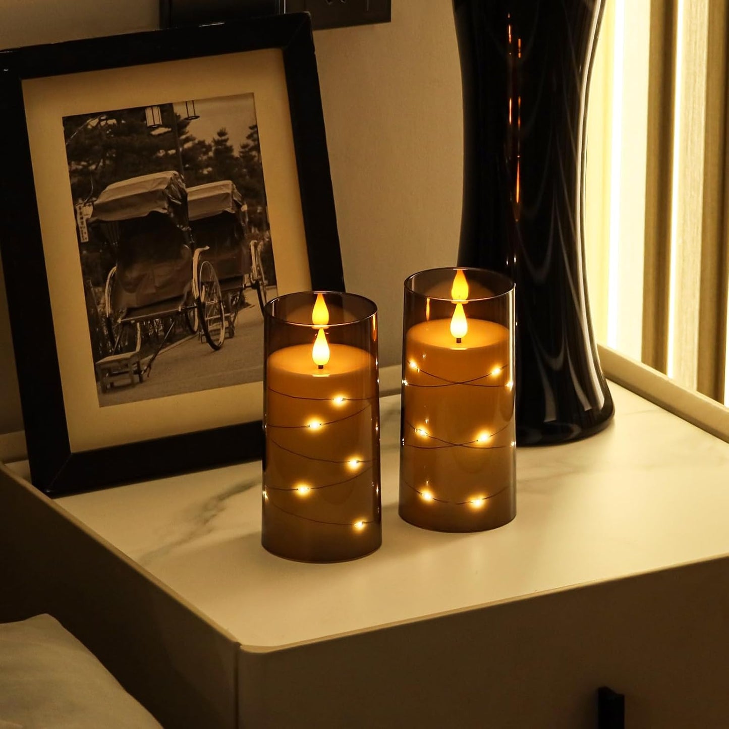 Aignis Flickering Flameless Candles Battery Operated Candles LED Candles with Remote Timer for Home/Wedding/Birthday/Holiday Decor ，Grey 3D Flame Set of 2 (D3 xH6 6")