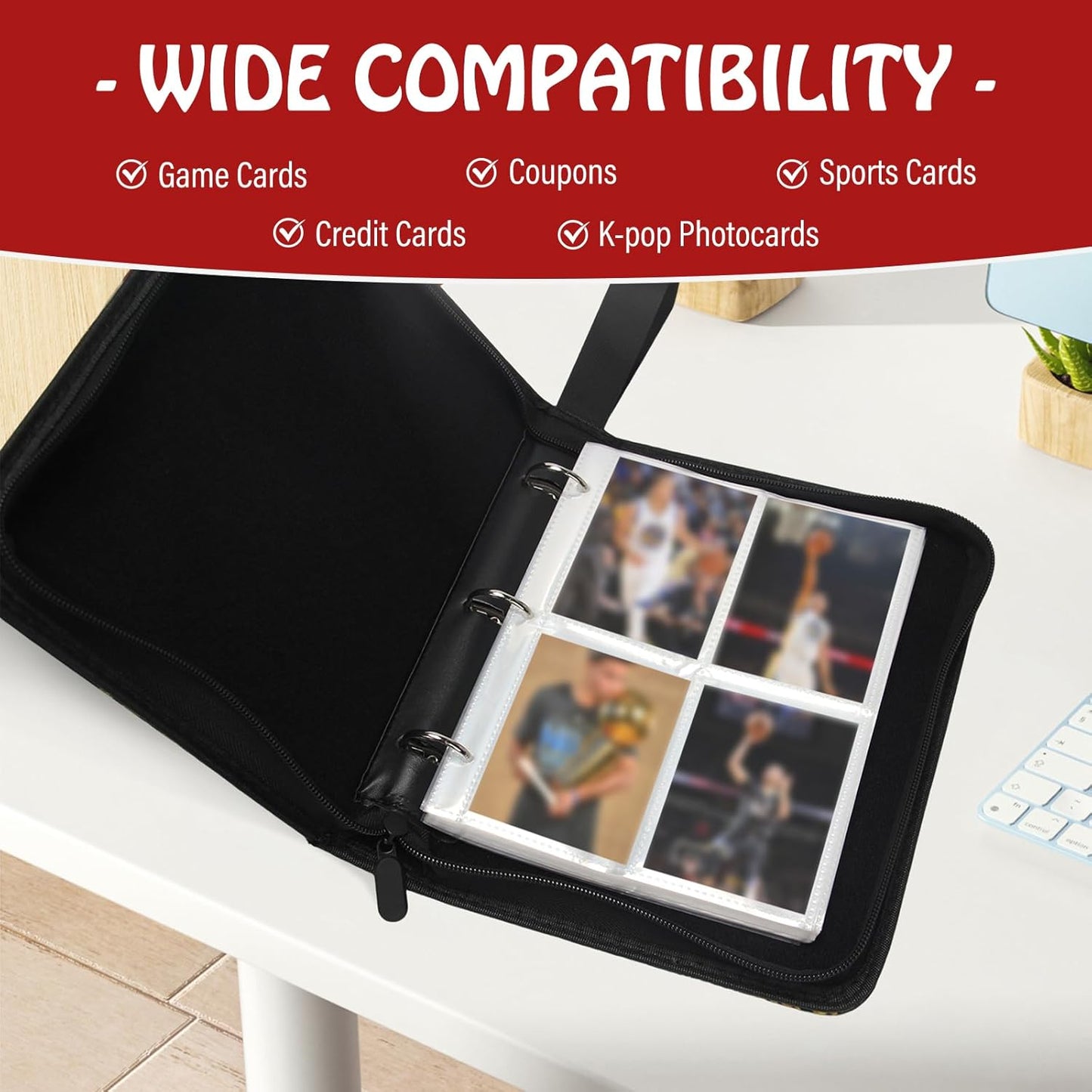 Madrigal Trading Card Binder 4 Pocket,400 Pockets Card Holder with 50 Removable Sleeves,Trading Card Albums for Game Cards,Premium Card Book, Game Cards & Sports Cards Red/White