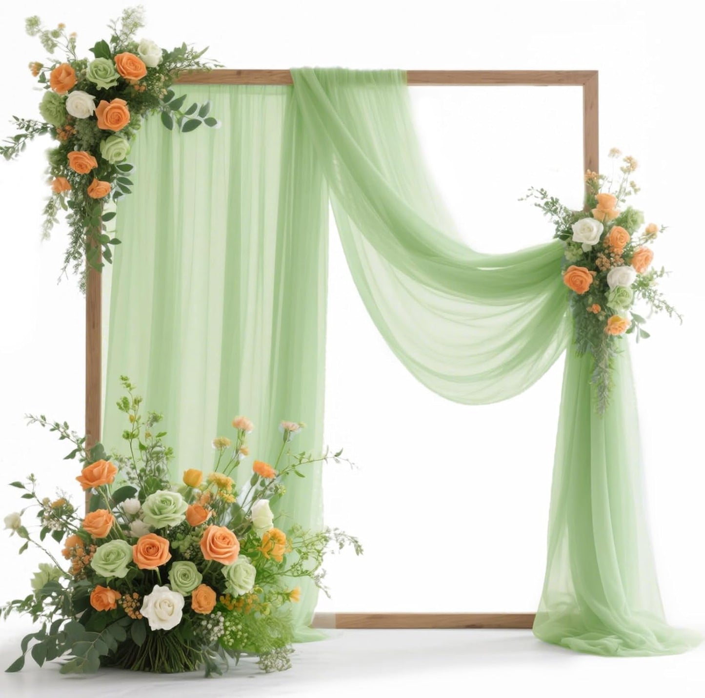 VOK Wedding Arch Draping Fabric Chiffon Fabric, 29in x 18Ft 2 Panels Sheer Chiffon Outdoor Curtain for Wedding Ceremony Birthday Party Decoration (Sage Green,2 Panel)