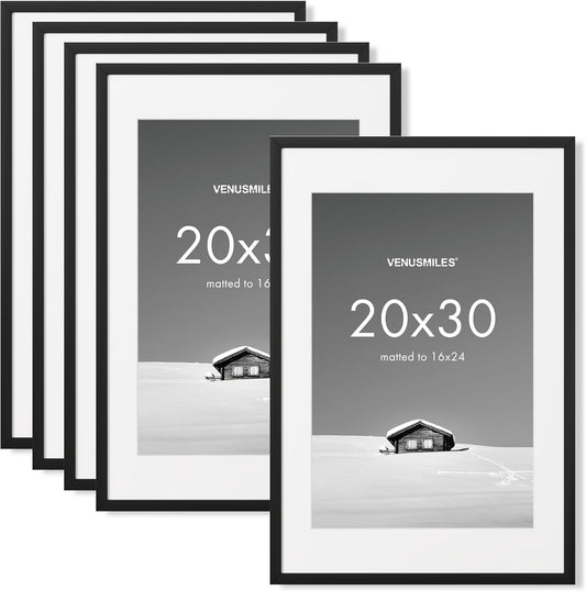 20x30 inch Picture Frame, 20x30 Photo Frames with 16x24 Removable Mat - High Definition Plexiglass - Vertical and Horizontal Display - Wall Hanging Poster Frame - Black, 5 Pack