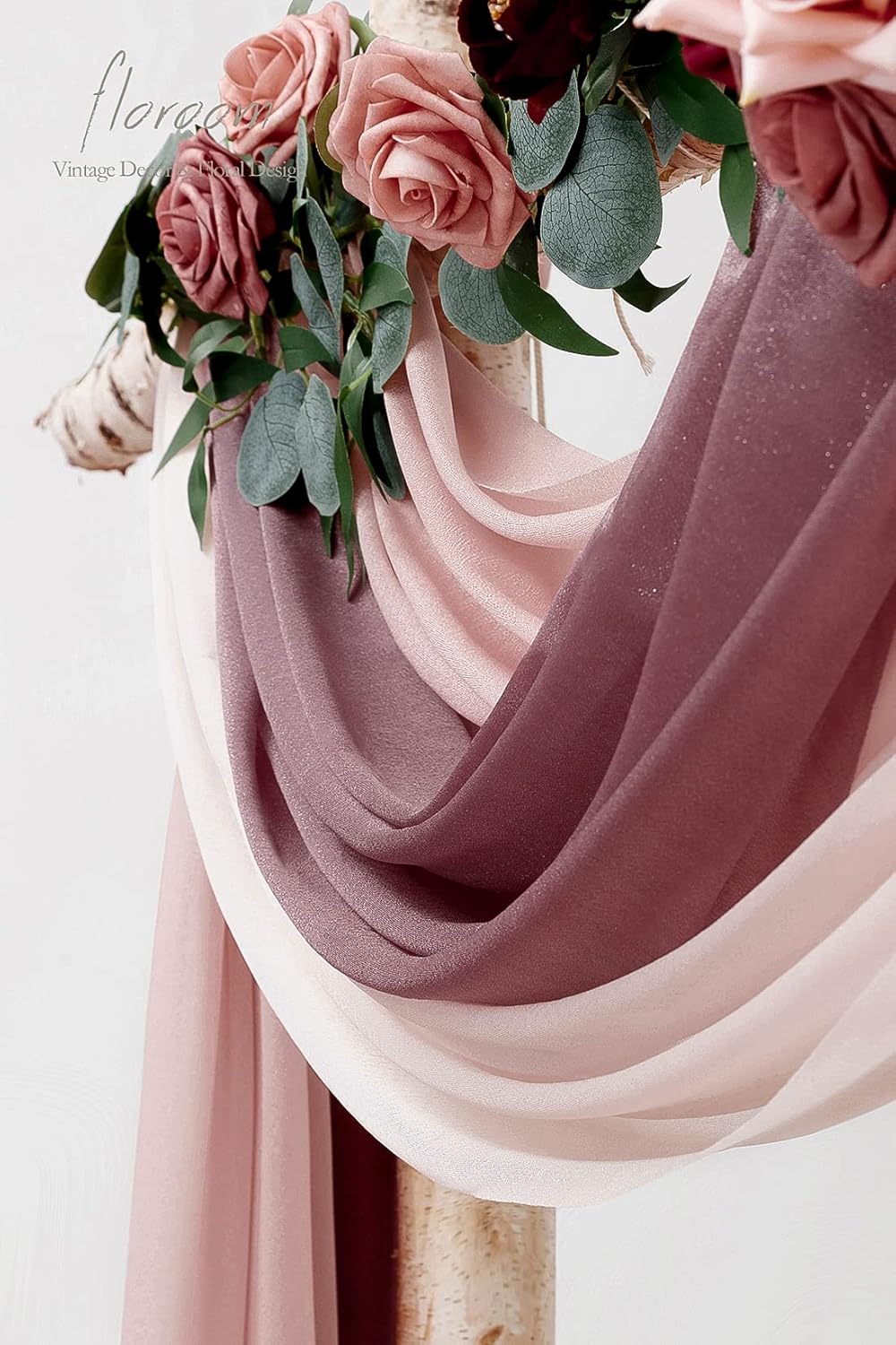 Floroom Wedding Arch Draping Fabric 3 Panels 20Ft Chiffon Fabric Drapes Arbor Drapery Wedding Ceremony Reception Swag Decorations (Mauve +Dusty Rose +Blush)