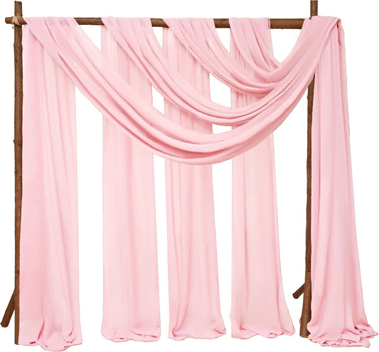 6 Panels Pink Wedding Arch Drapery 28" x 20Ft Wedding Arch Draping Fabric Chiffon Fabric Drape Sheer Backdrop Curtain for Weddings Party Swag Ceremony Birthday Arbor Drapery Reception Ceiling Décor