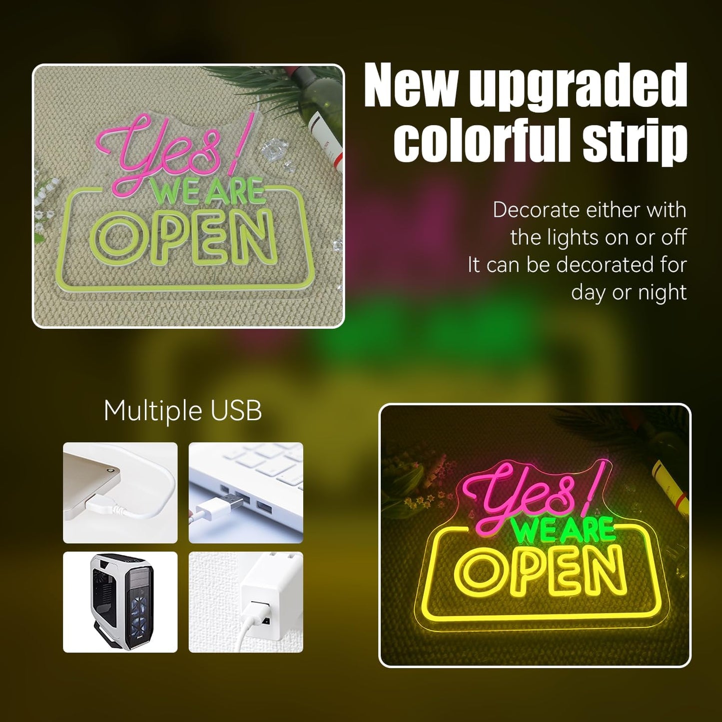 Ineonlife Open Neon Sign Light Up for Wall Decor Yes We Are Open Led Sign for business Acrylic Decoration for bar coffee shop restaurant cafe club party man cave Decorations 13.58x11.81 inch USB POWER