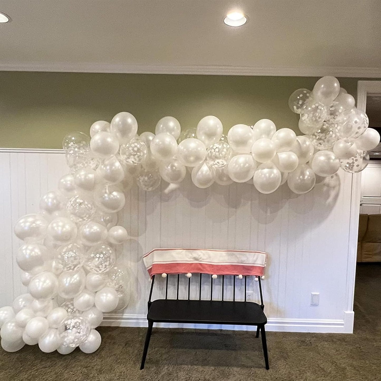 White Balloons, 12 Inch Pearl Pure White Ivory Latex Balloon with Silver Confetti Balloons for Boho Birthday Baby Shower Wedding Bachelorette Retirement Valentine’s Day Party Decorations