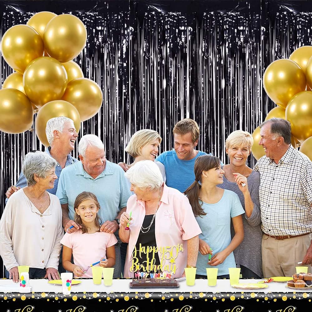 TONIFUL 3Pcs Black Door Streamers,Photo Booth Backdrop,Metallic Streamers Black Foil Fringe Curtains for Birthday,Christmas,New Year,St. Patrick's Day Halloween Party Streamers Decor(9.9ft x 6.6ft)