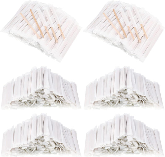 2000 Pcs Individually Wrapped Wooden Coffee Stirrers, Disposable Coffee Stir Sticks Round End Sticks Bulk Wood Stirrers for Cocktail Hot Drinks Restaurant Bar Home Office (5.5 Inch)