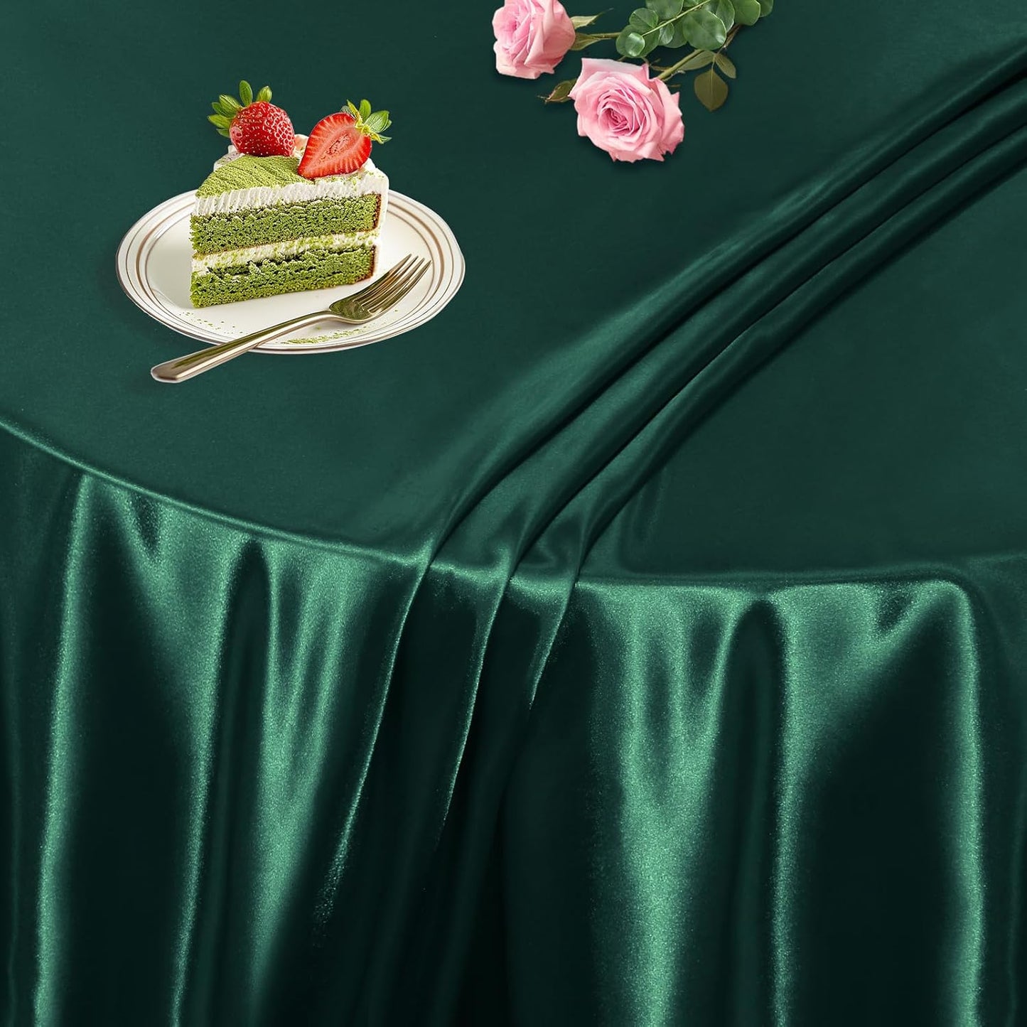 KKJIAF 1 Pack 60 Inch / 5ft Round Table Cloth, Hunter Green Overlay Round Satin Table Cover, Silky Satin Dining Tablecloths for Wedding Buffet Parties Banquet Decoration
